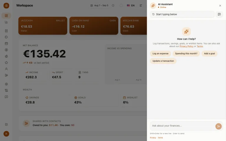 Money Diary AI assistant — demo screenshot
